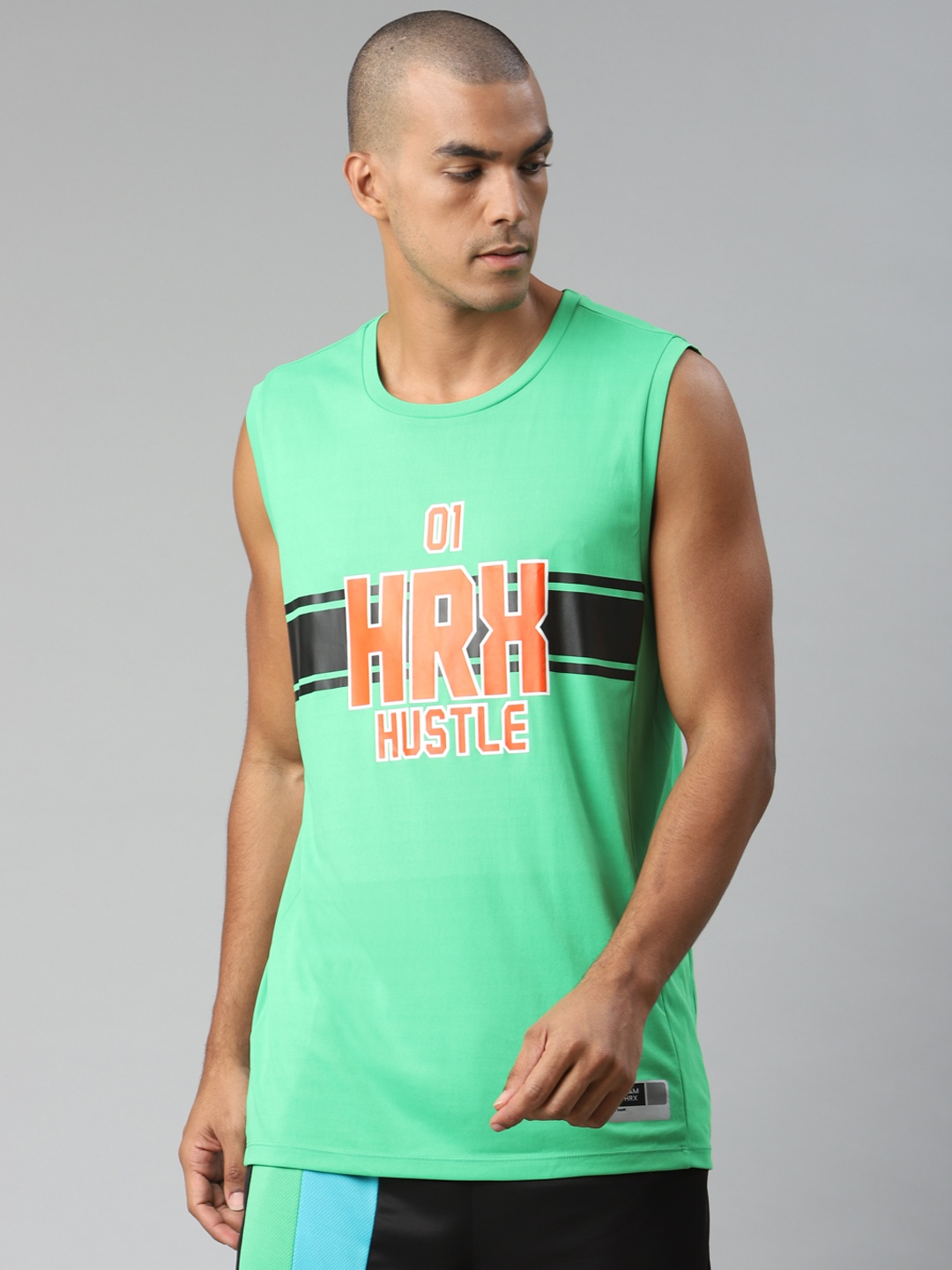 

HRX By Hrithik Roshan Men Kelly Green Printed Anti-Static Rapid-Dry Basketball T-shirt