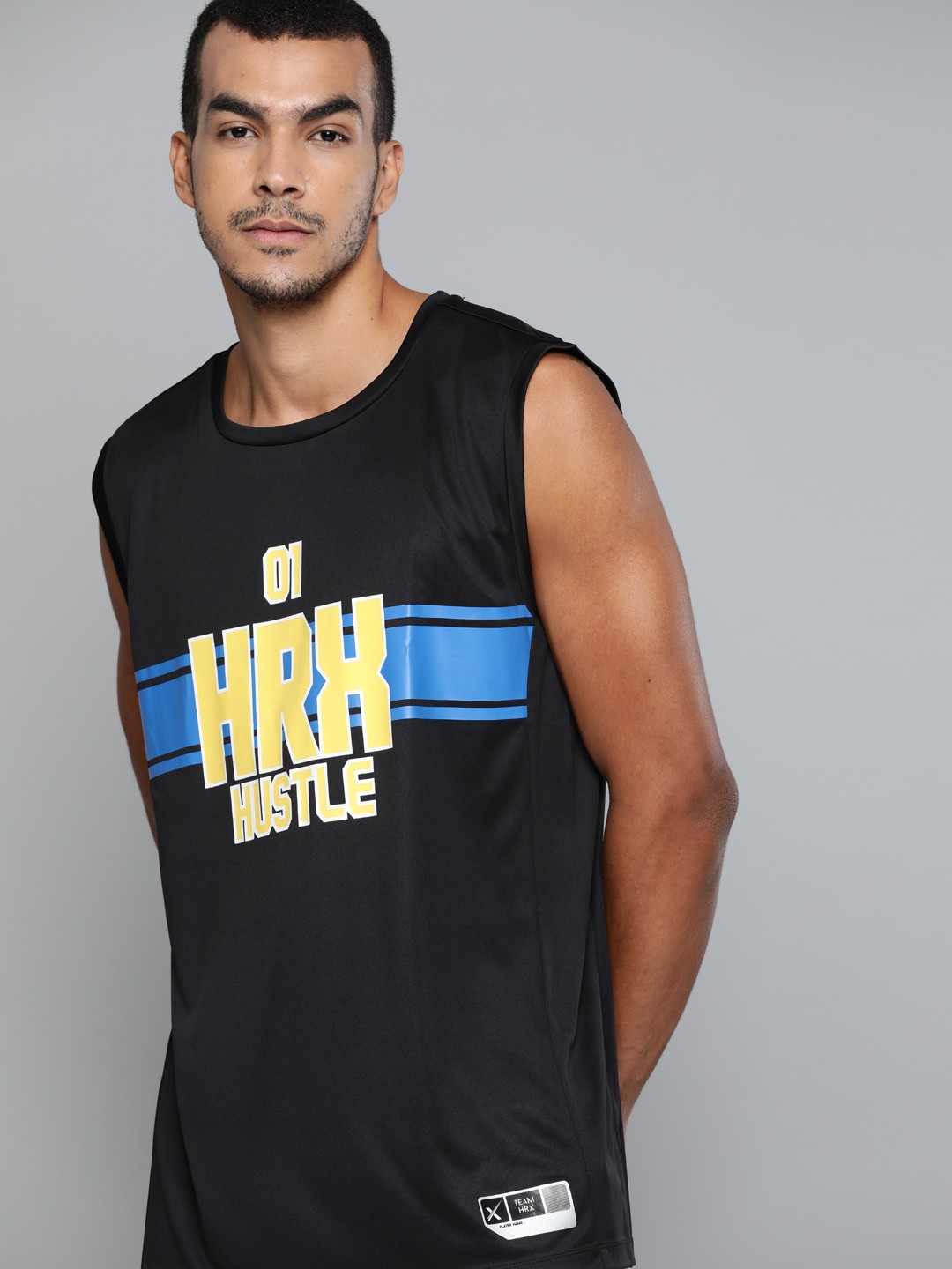 

HRX by Hrithik Roshan Men Jet Black Printed Anti-Static Rapid-Dry Basketball T-shirt