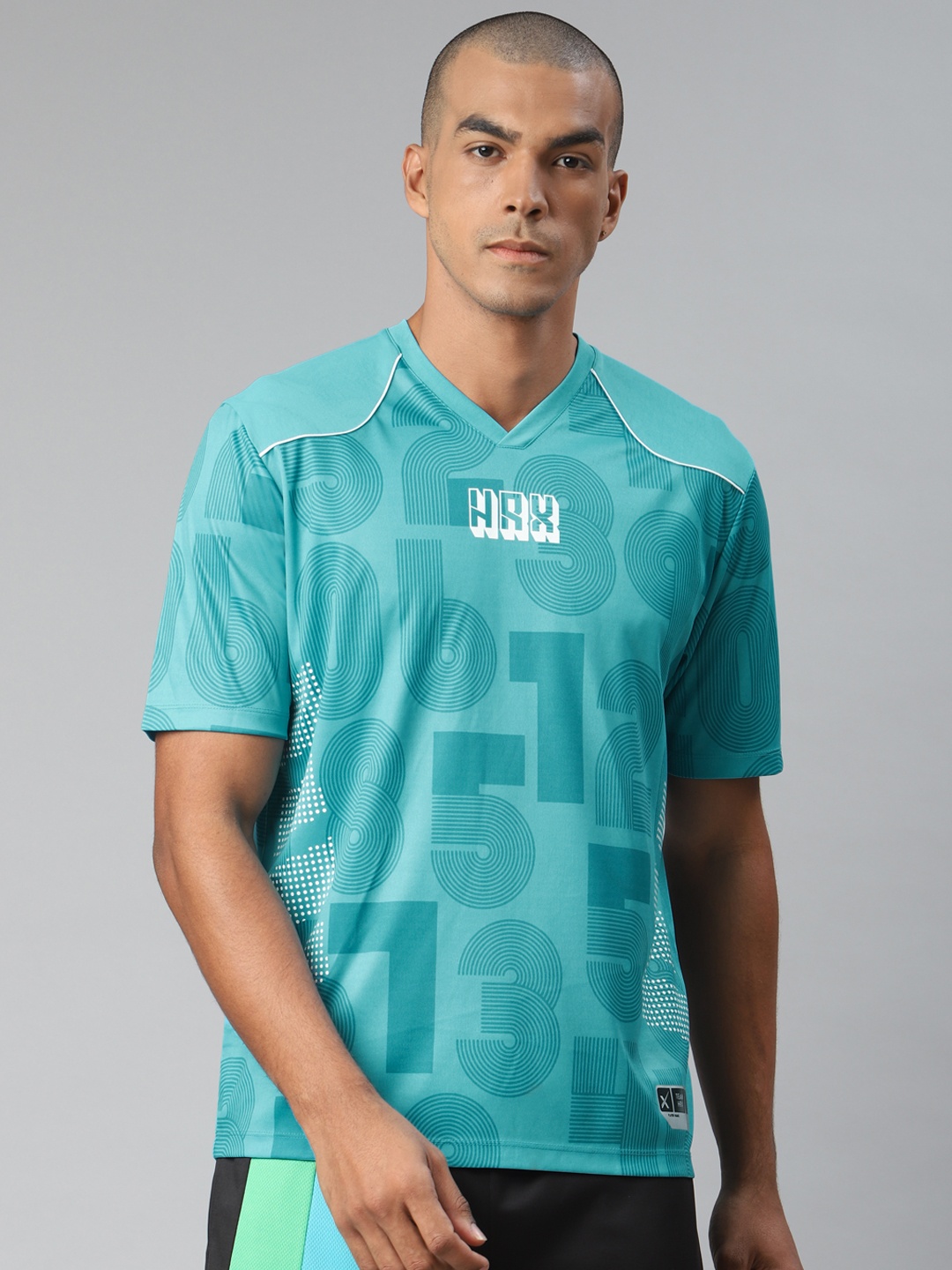 

HRX By Hrithik Roshan Men Peacock Blue Aop Anti-Static Rapid-Dry Basketball T-shirt