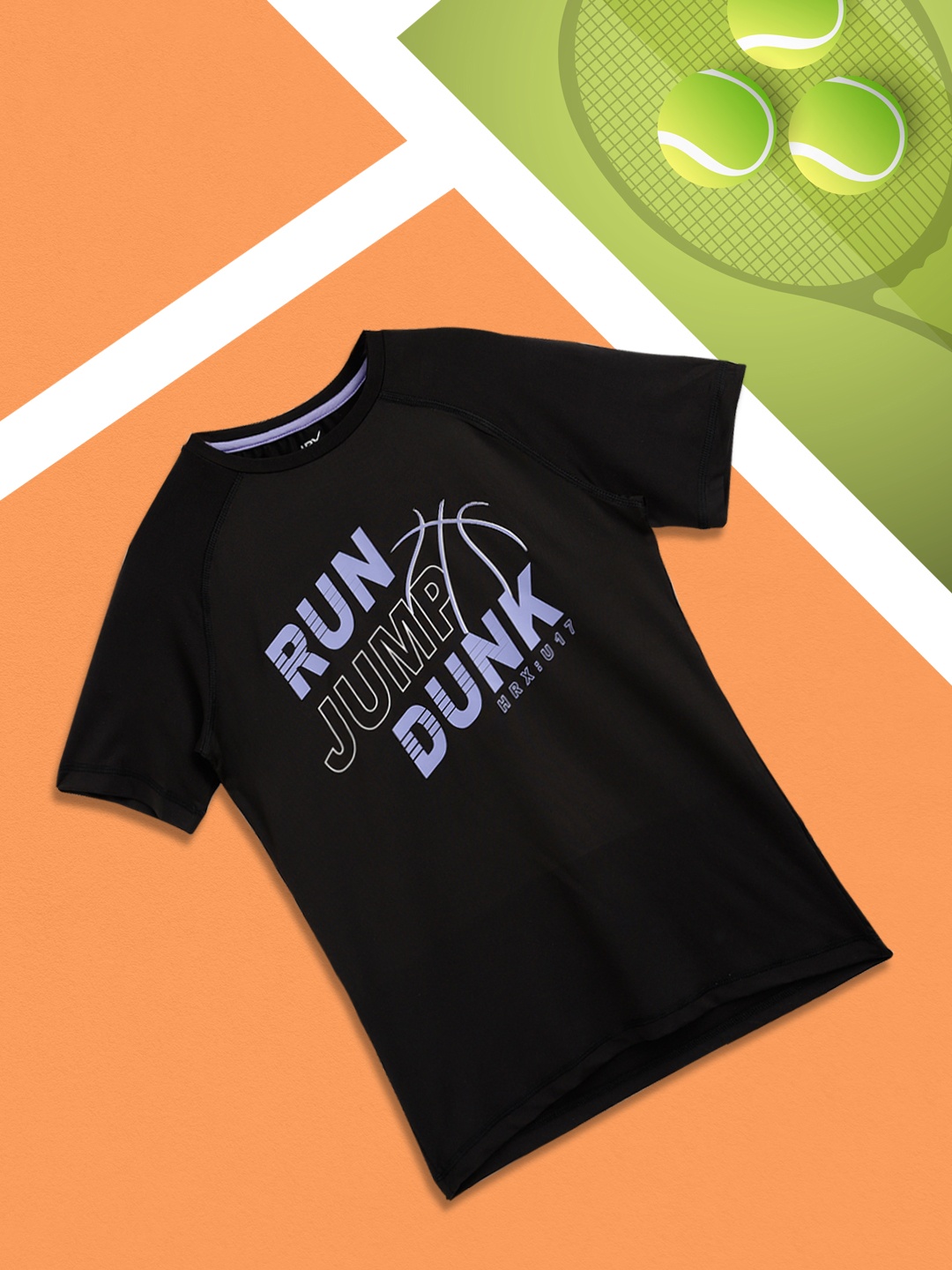 

HRX By Hrithik Roshan U-17 Girls Jet Black Printed Antimicrobial Rapid-Dry Active Tshirt