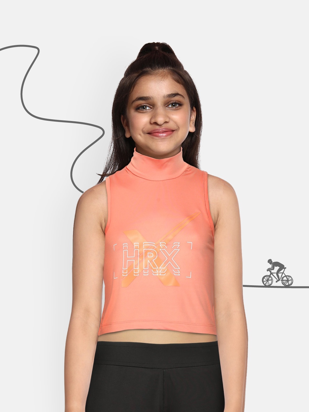 

HRX By Hrithik Roshan U-17 Girls Peach Amber Solid Antimicrobial Rapid-Dry Active T-shirt