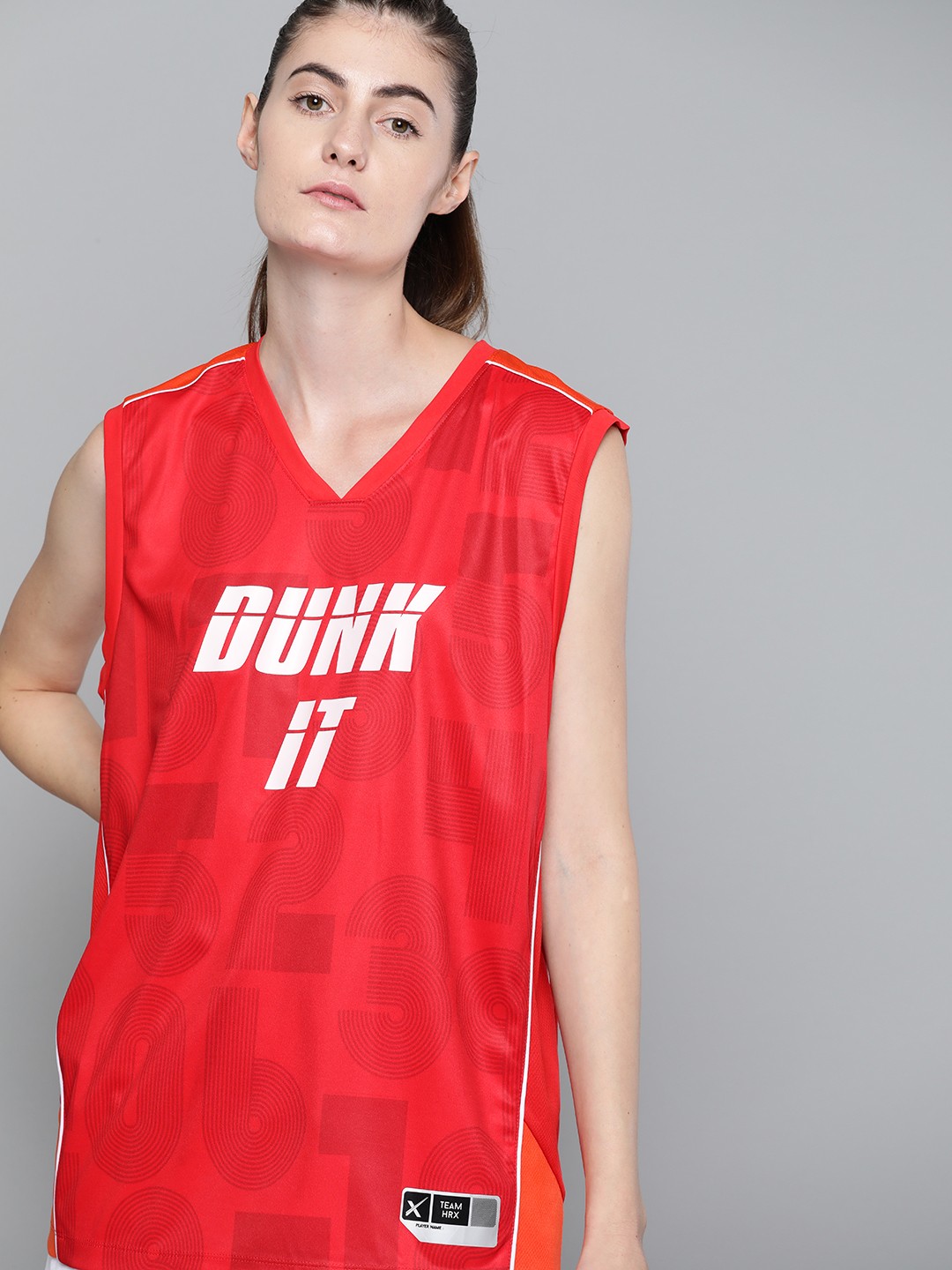 

HRX By Hrithik Roshan Women High Risk Red Typographic Rapid-Dry Basketball Tshirt