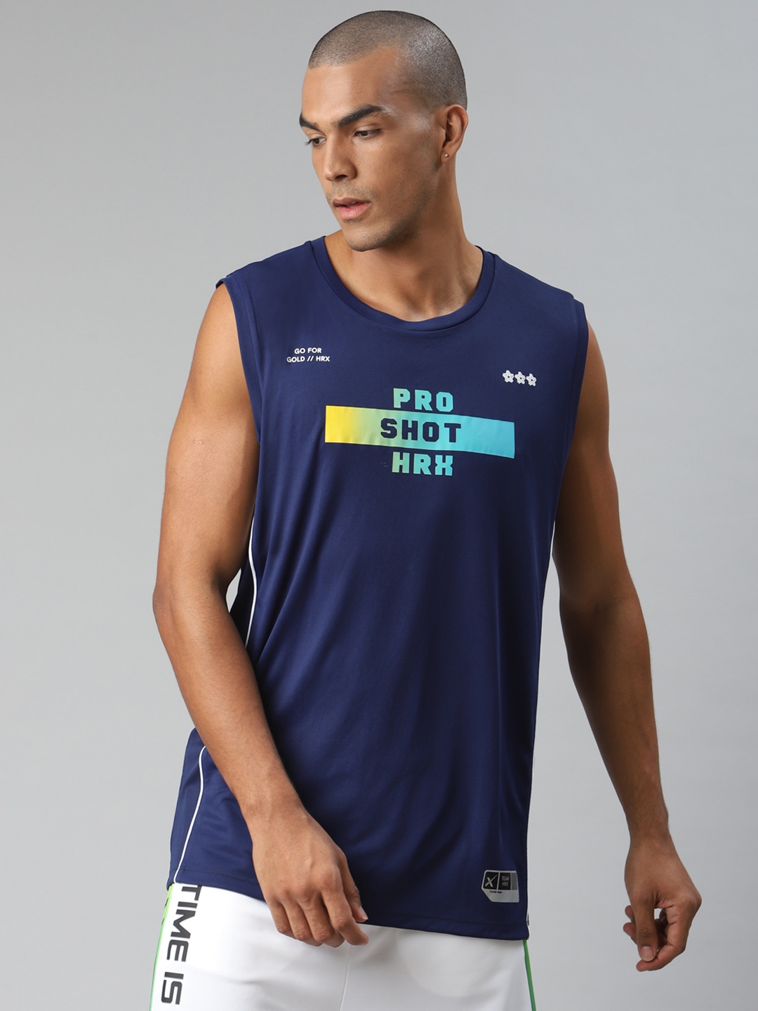 

HRX By Hrithik Roshan Men Navy Blue Typographic Anti-Static Rapid-Dry Basketball T-shirt