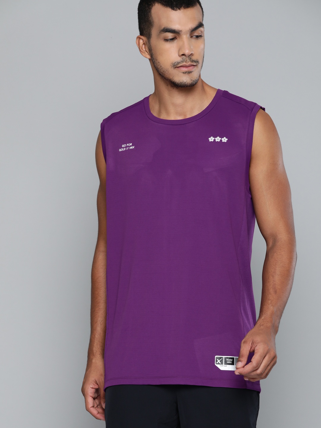 

HRX By Hrithik Roshan Men Amarnath Purple Solid Anti-Static Rapid-Dry Basketball Tshirt