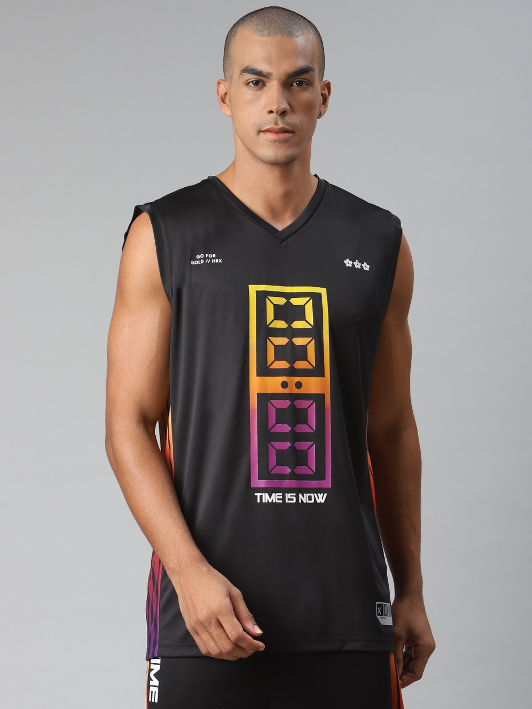 

HRX By Hrithik Roshan Men Jet Black Graphic Bio-Wash Basketball T-shirt