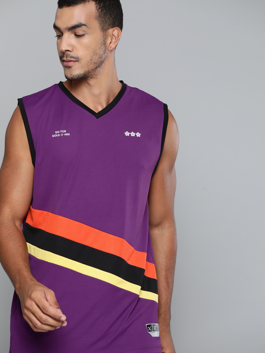 

HRX By Hrithik Roshan Men Amarnath Purple Colourblock Rapid-Dry Basketball Tshirt