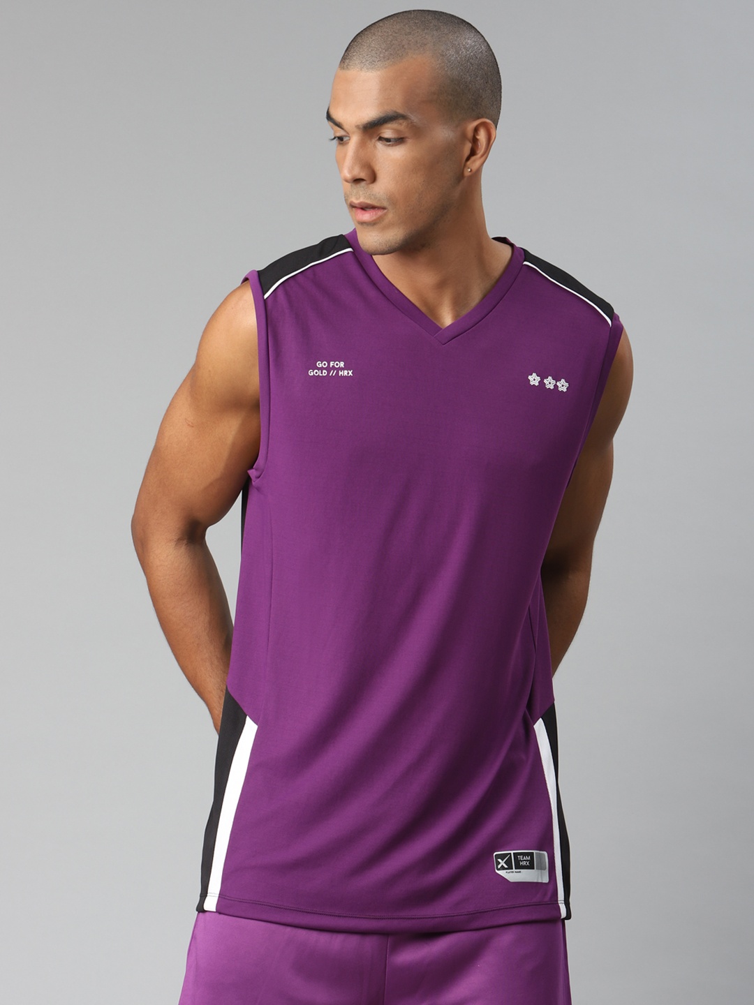 

HRX By Hrithik Roshan Men Amarnath Purple Colourblock Rapid-Dry Basketball T-shirt