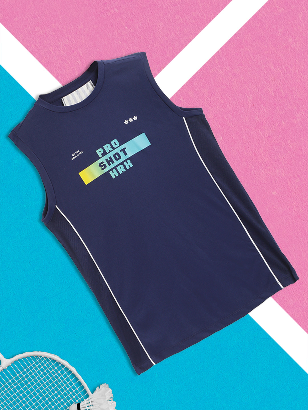 

HRX by Hrithik Roshan U-17 Boys Medieval Blue Printed Rapid-Dry Basketball T-shirt, Navy blue