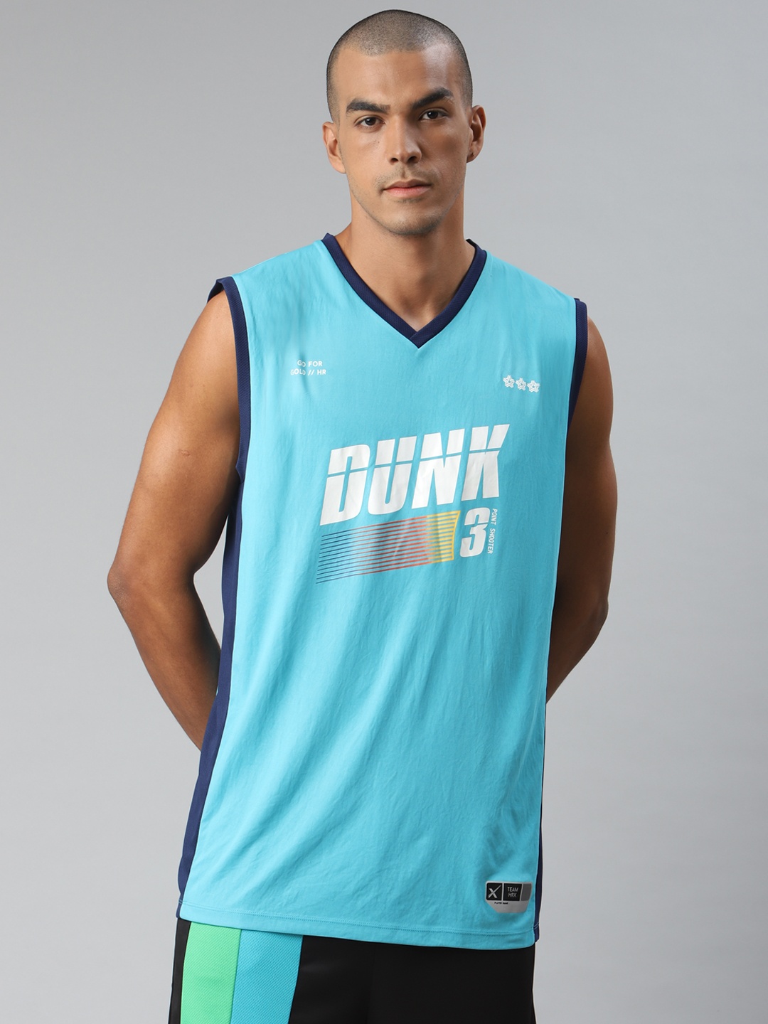 

HRX By Hrithik Roshan Men Peacock Blue Typographic Rapid-Dry Basketball T-shirt