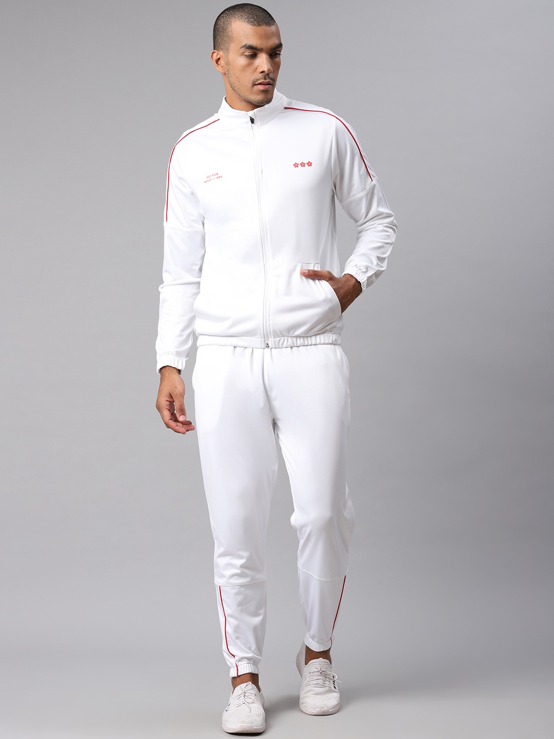 

HRX by Hrithik Roshan Men White Solid Anti-Static Rapid-Dry Basketball Tracksuit