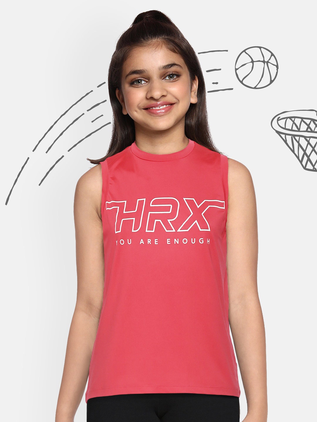 

HRX by Hrithik Roshan U-17 Girls Paradise Pink Printed Rapid-Dry Active Tshirt