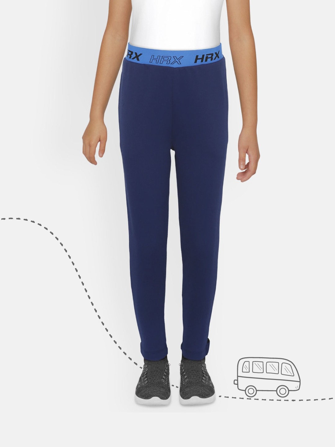 

HRX By Hrithik Roshan U-17 Boys Jet Black Tapered Fit Antimicrobial Rapid-Dry Track Pants, Navy blue