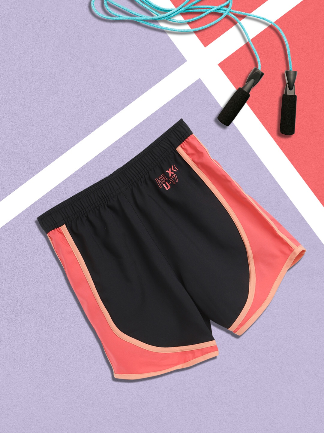 

HRX By Hrithik Roshan U17 Girls Jet Black Antimicrobial Rapid-Dry Active Shorts