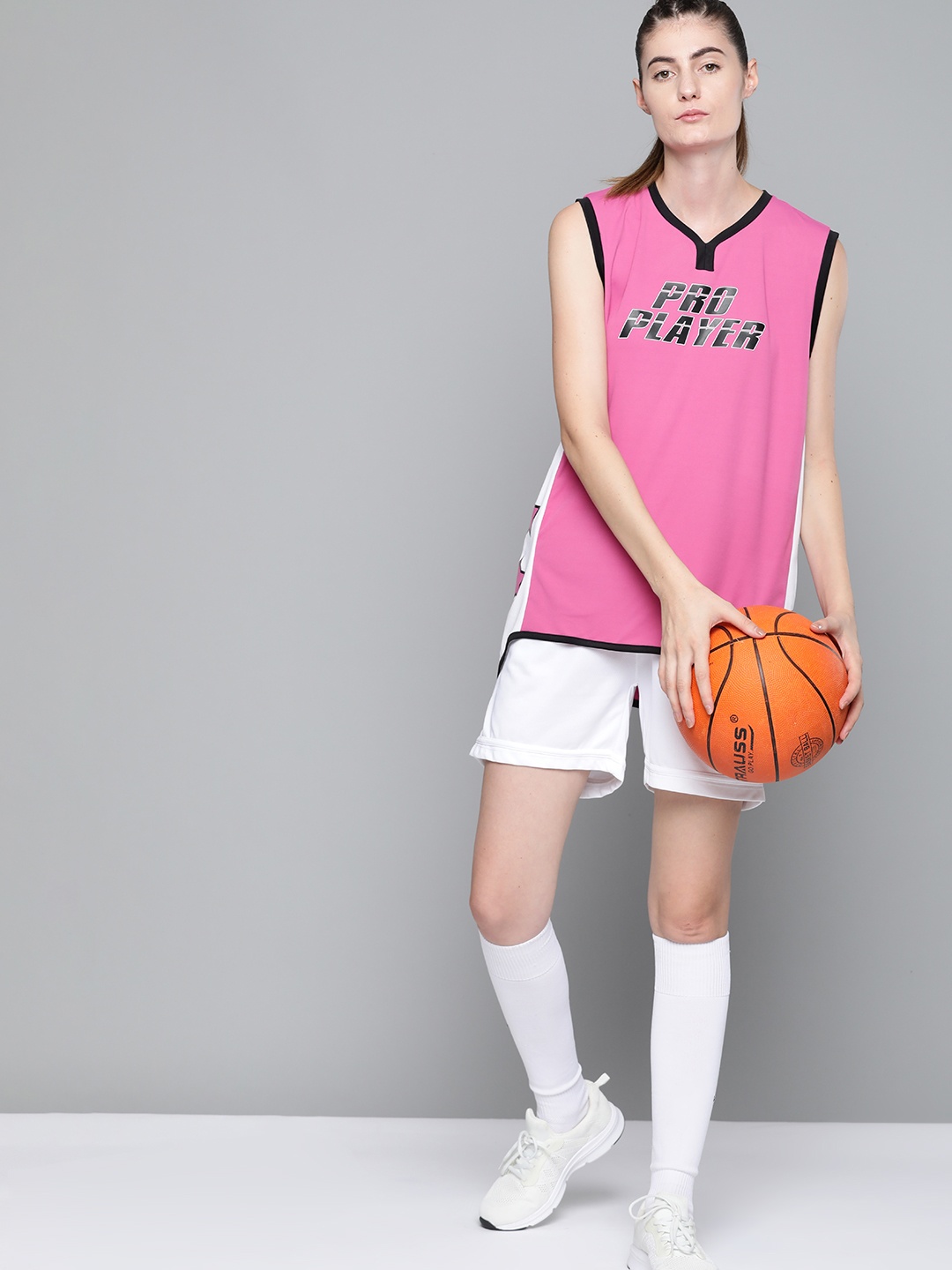 

HRX By Hrithik Roshan Women Pink Typographic Anti-Static Rapid-Dry Basketball T-shirt