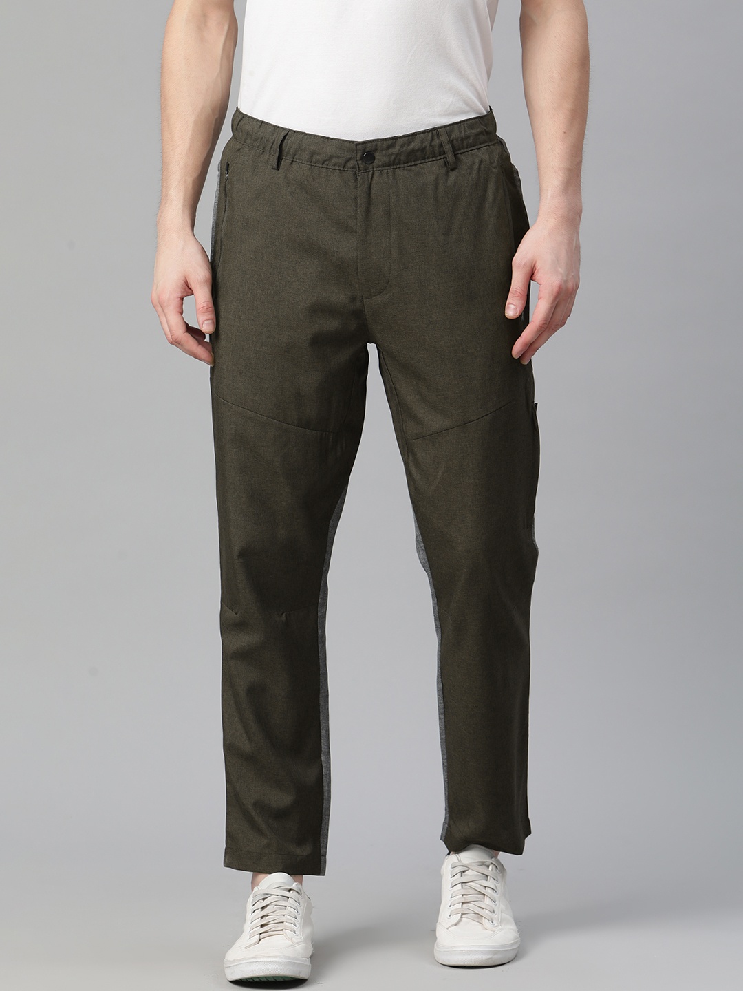 

HRX By Hrithik Roshan Men Olive & Anthra Colourblocked Rapid-Dry Lifestyle Trousers