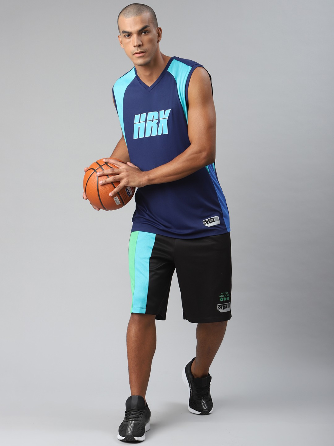 

HRX By Hrithik Roshan Men Medieval Blue Printed Anti-Static Rapid-Dry Basketball Tshirt