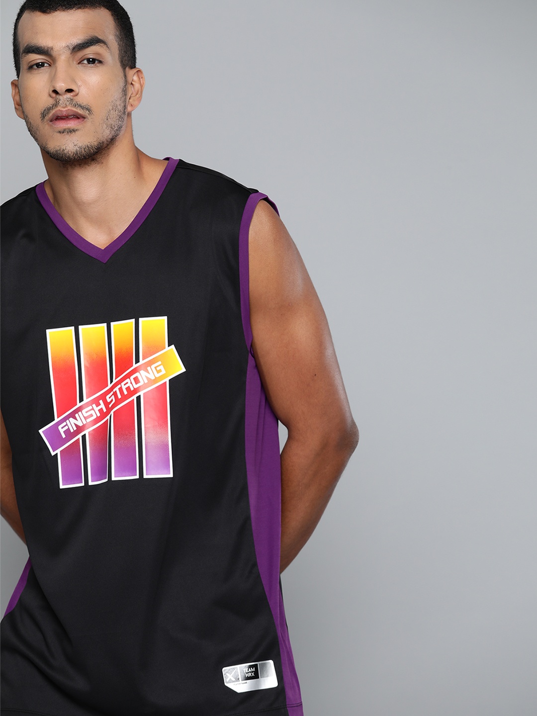 

HRX by Hrithik Roshan Men Black & Red Printed Anti-Static Rapid-Dry Basketball T-shirt