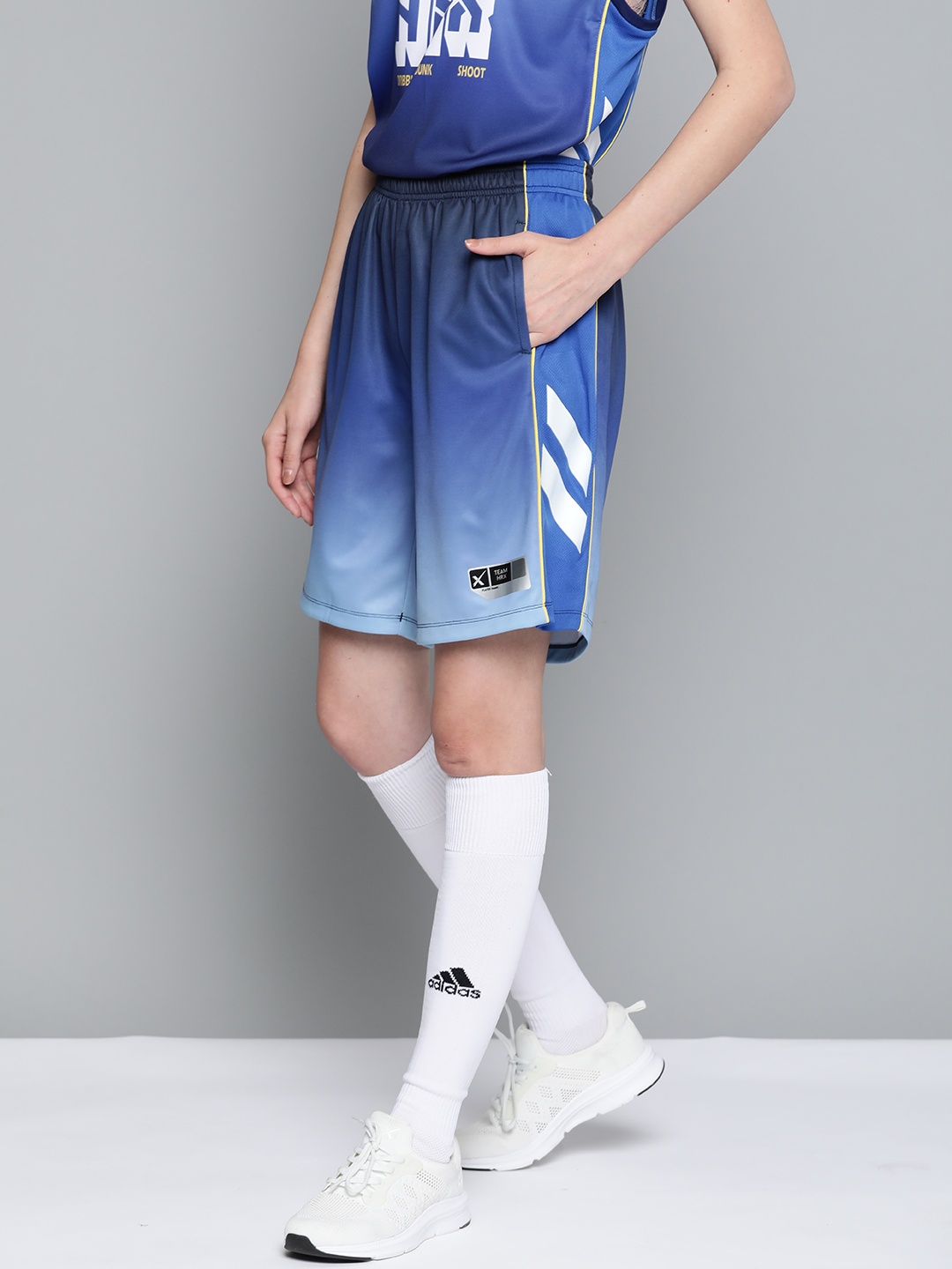 

HRX By Hrithik Roshan Women Medieval Blue Colourblock Rapid-Dry Basketball Shorts