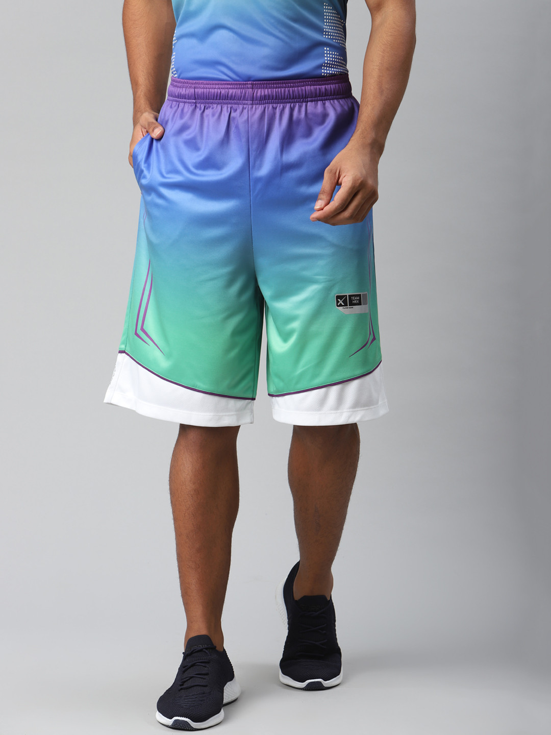 

HRX By Hrithik Roshan Men Purple Colourblock Anti-Static Rapid-Dry Basketball Shorts