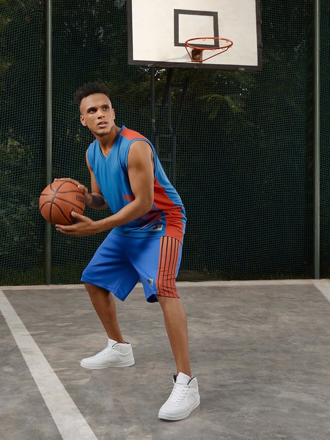 HRX By Hrithik Roshan Men Strong Blue Typographic Anti-Static Rapid-Dry Basketball Shorts