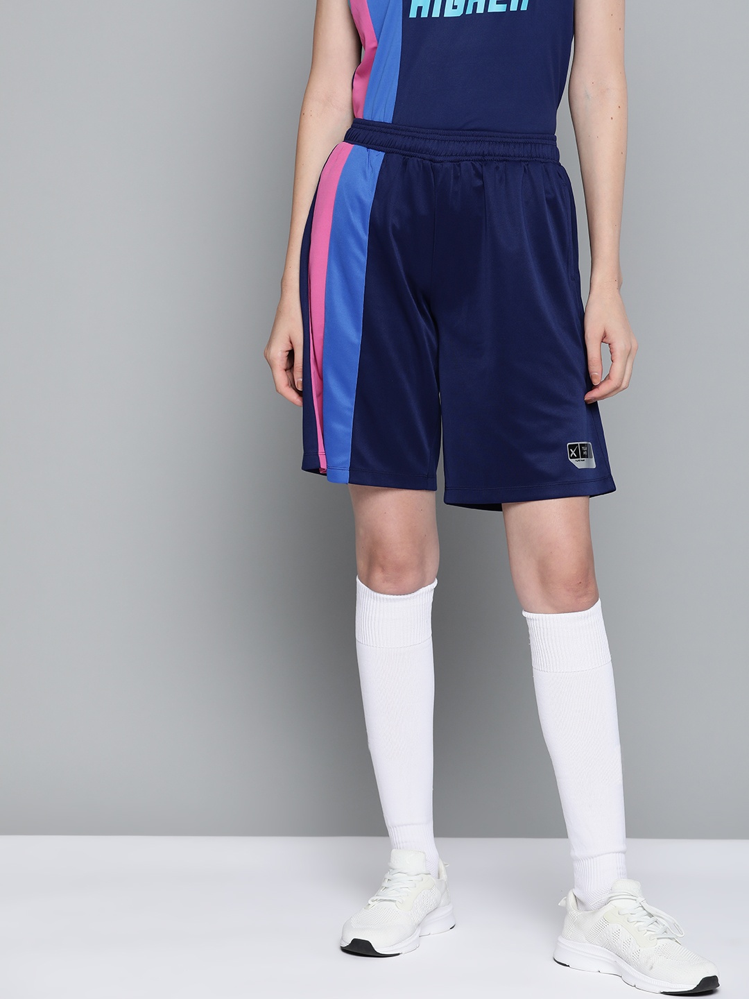 

HRX By Hrithik Roshan Women Medieval Blue Colourblock Rapid-Dry Basketball Shorts, Navy blue