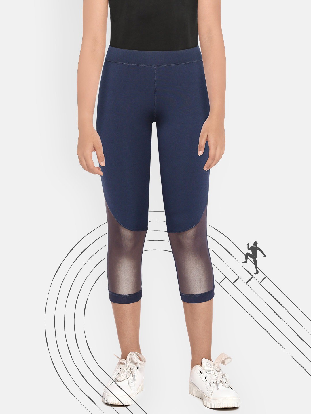 

HRX By Hrithik Roshan U-17 Girls Blue Solid Skinny Antimicrobial Rapid-Dry Active Tights, Navy blue