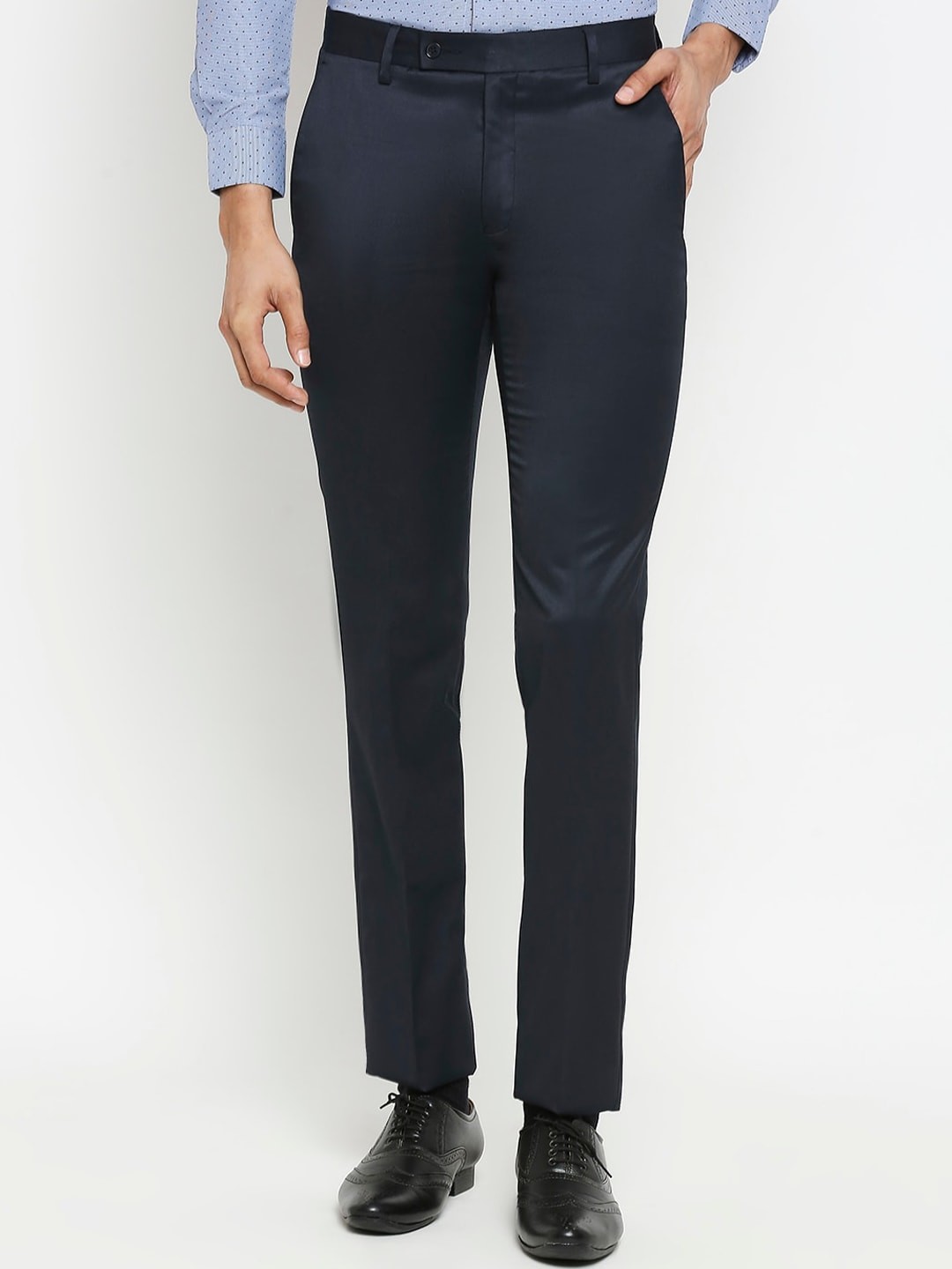 

RICHARD PARKER by Pantaloons Men Navy Blue Slim Fit Solid Formal Trousers