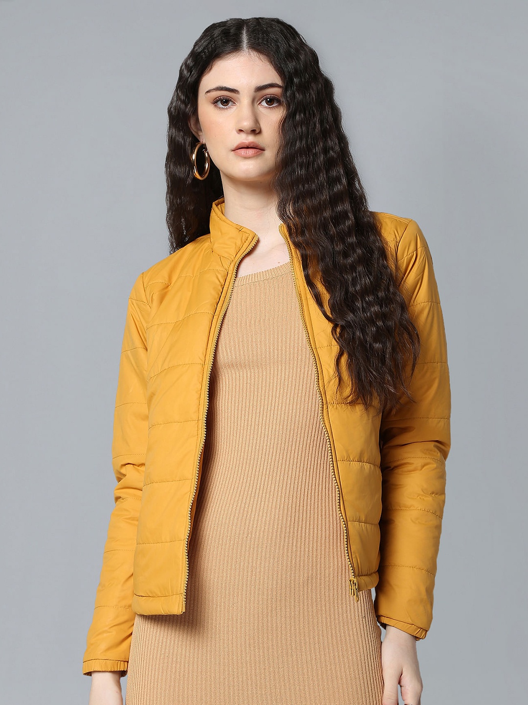 

Flying Machine Women Yellow Solid Puffer Jacket