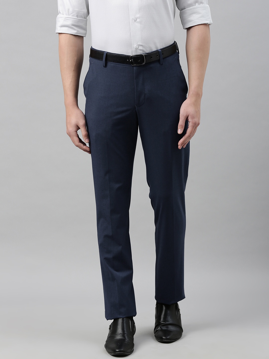 

Louis Philippe Men Navy Blue Slim Fit Solid Formal Trousers