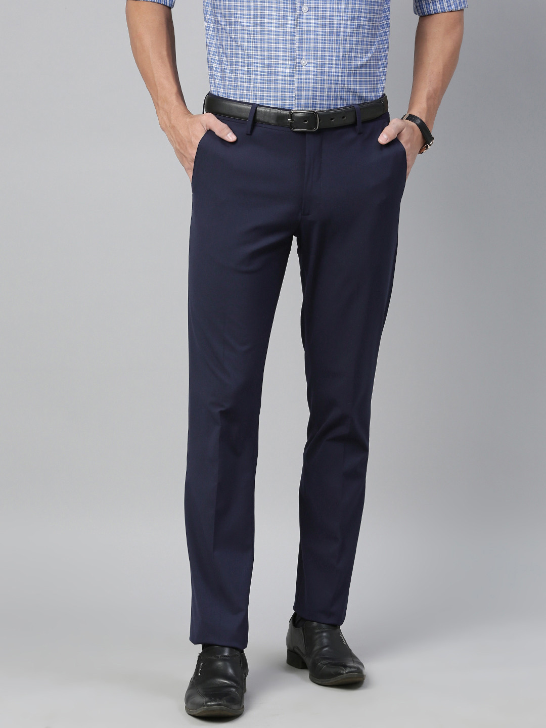 

Louis Philippe Men Navy Blue Slim Fit Solid Formal Trousers