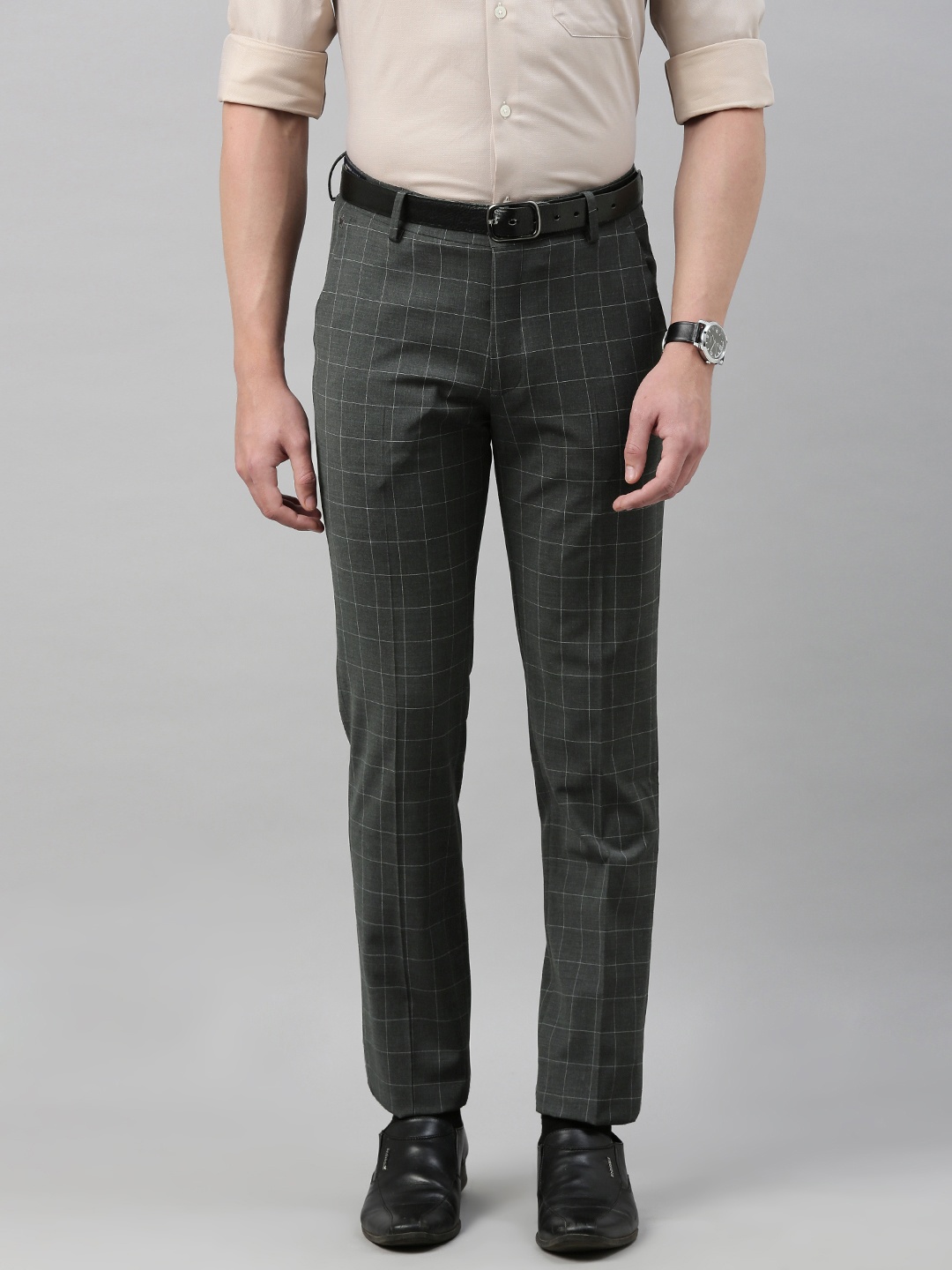 

Louis Philippe Permapress Men Grey Slim Fit Checked Regular Trousers