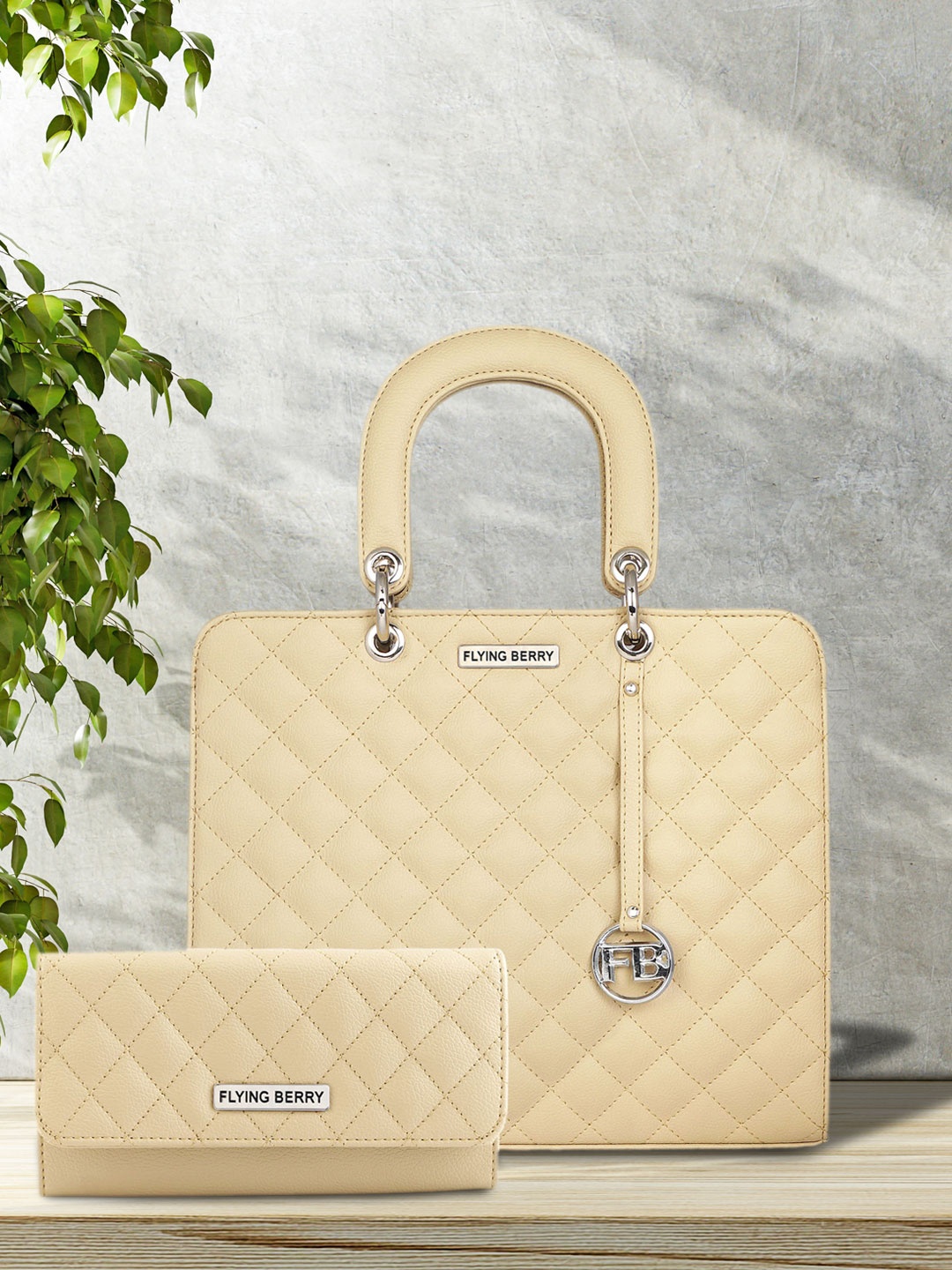 

FLYING BERRY Beige Textured Handheld Bag Combo
