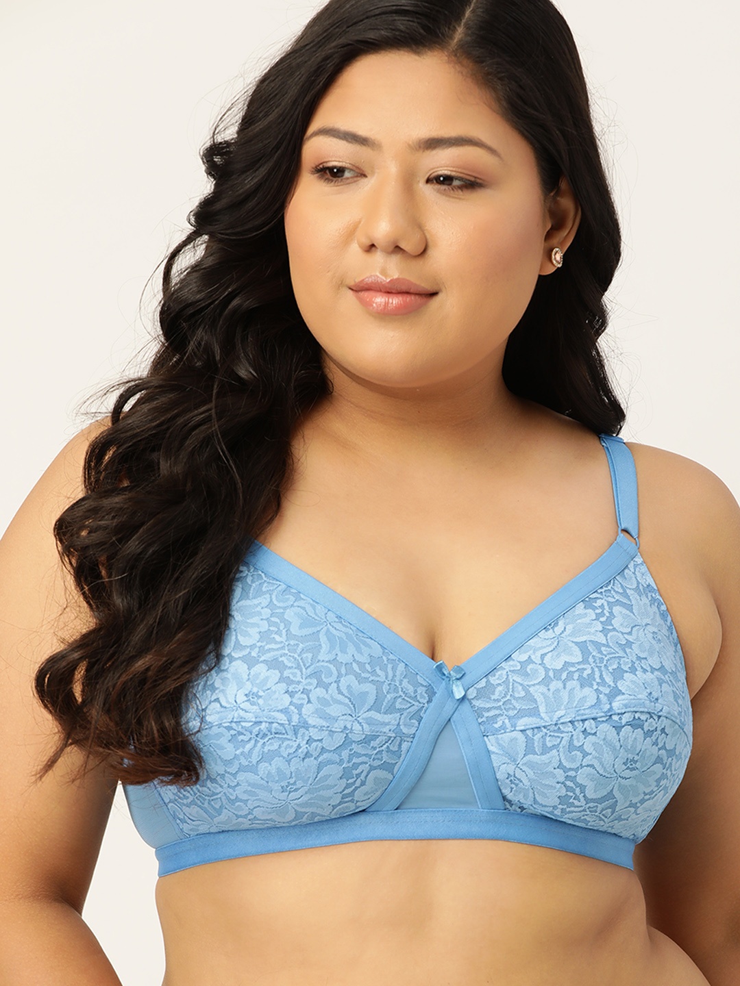 

Sztori Plus Size Women Blue Lace Non-Wired Non Padded Everyday Bra PM-SZ-CH-01