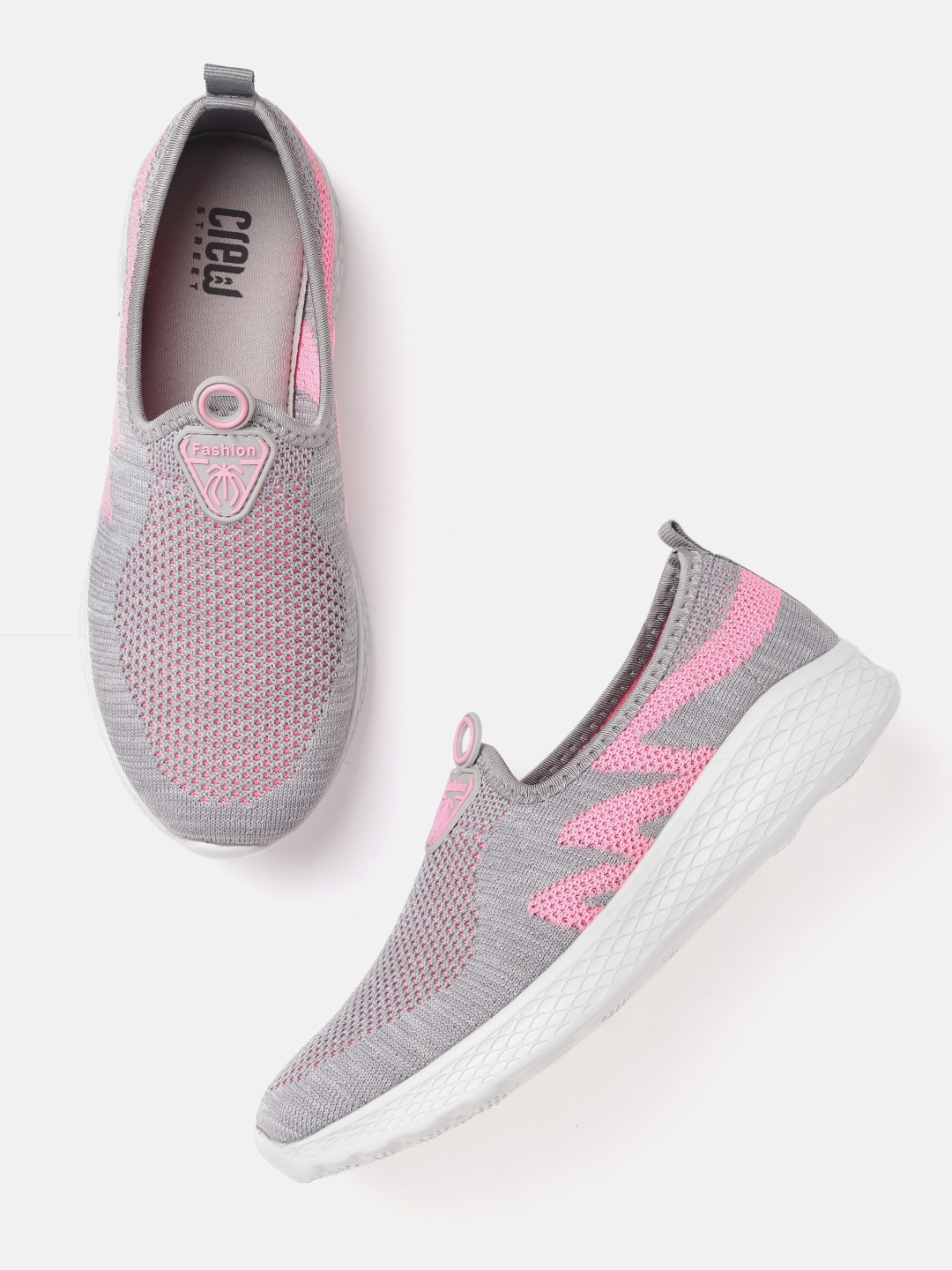 

Crew STREET Women Grey & Pink Woven Design Walking Shoes