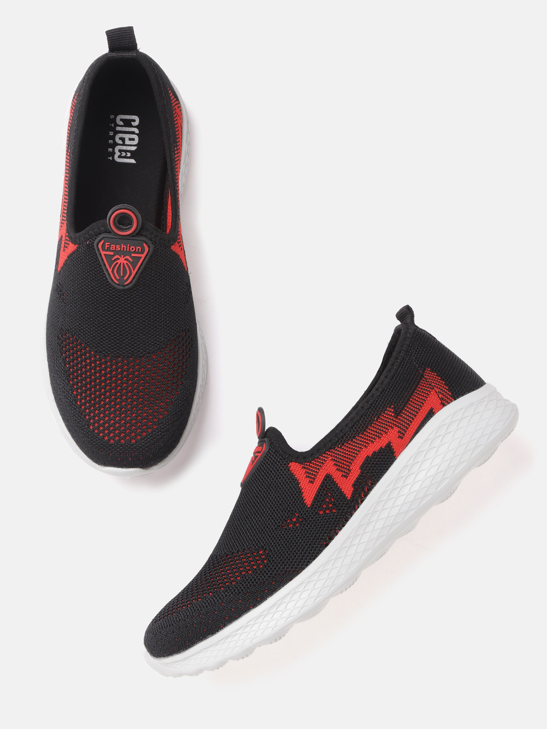 

Crew STREET Women Black & Red Woven Design Walking Shoes