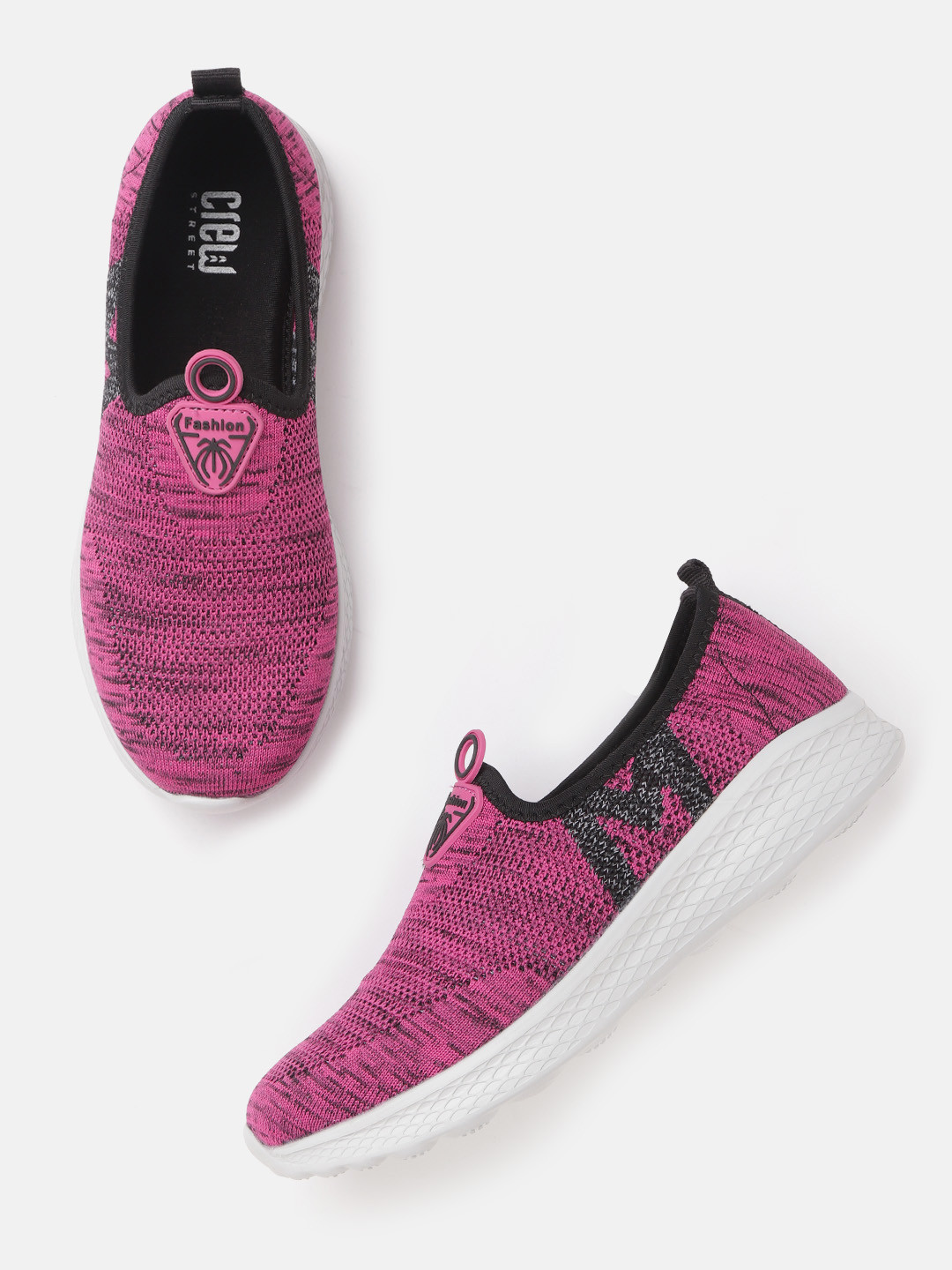 

Crew STREET Women Magenta & Black Woven Design Walking Shoes