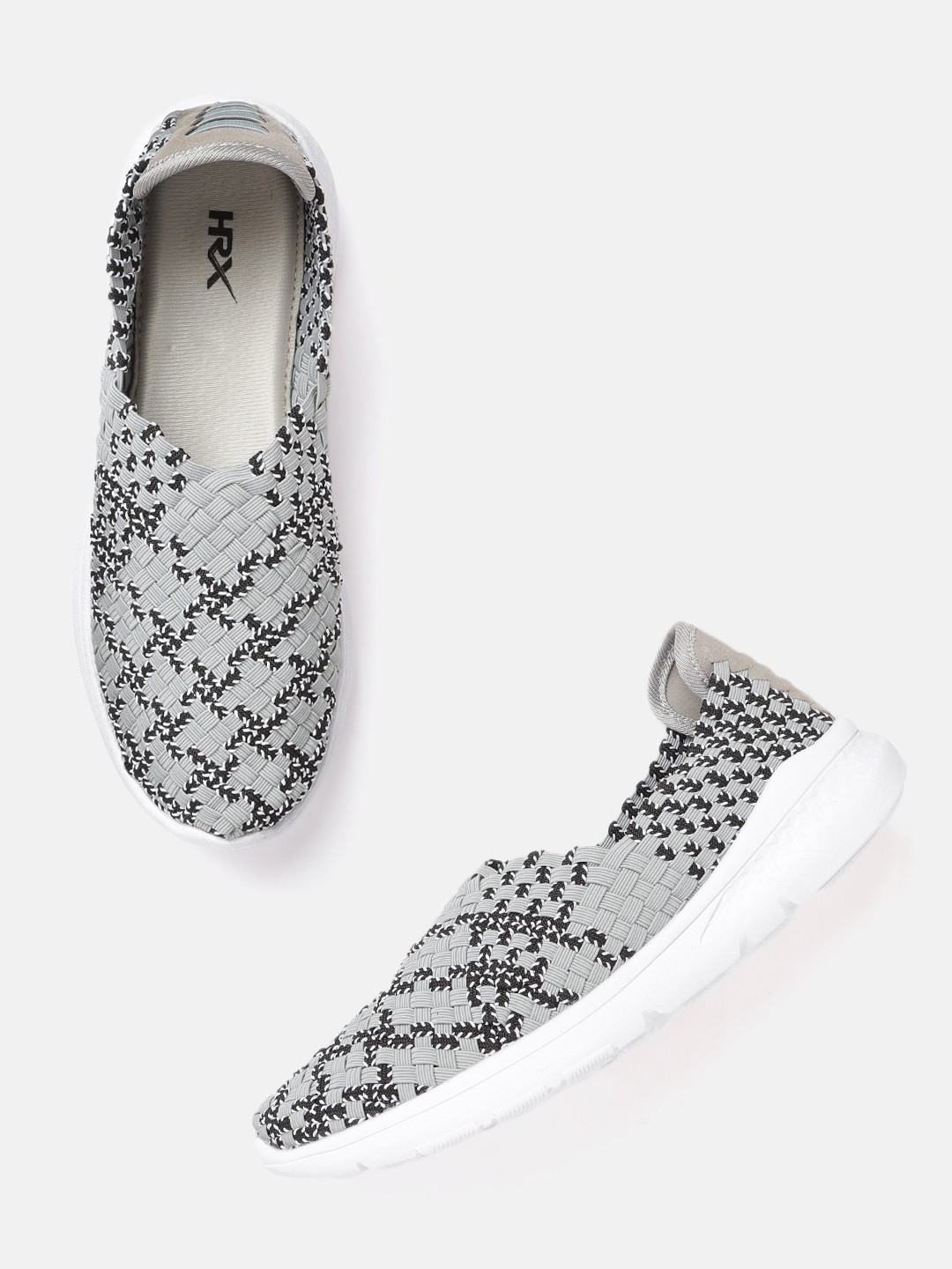 

HRX by Hrithik Roshan Women Grey & Black Basketweave Soft Walk Series 2.0 Socks Shoes