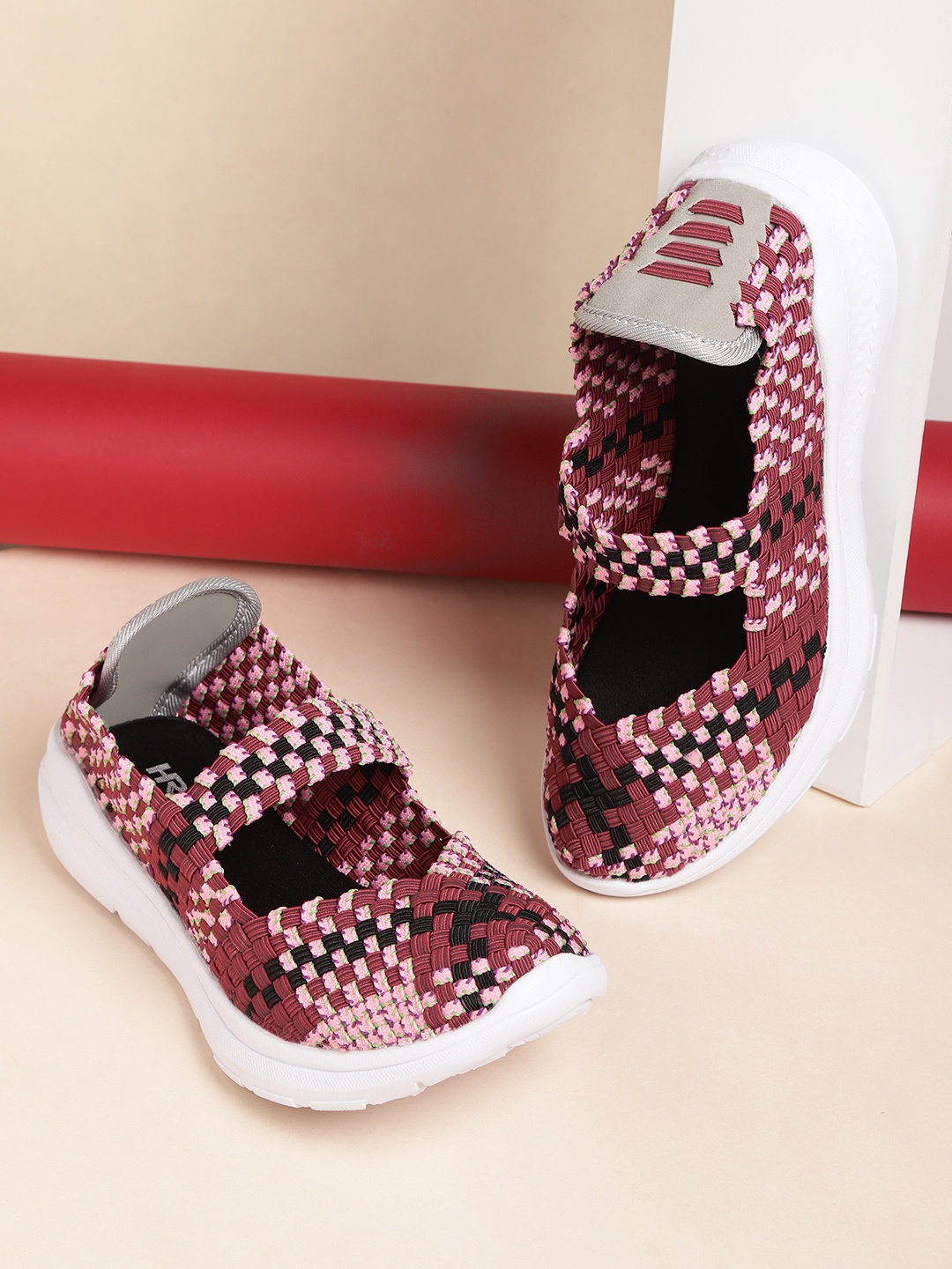 

HRX by Hrithik Roshan Women Burgundy & Pink Basketweave Soft Walk Series 2.0 Socks Shoes