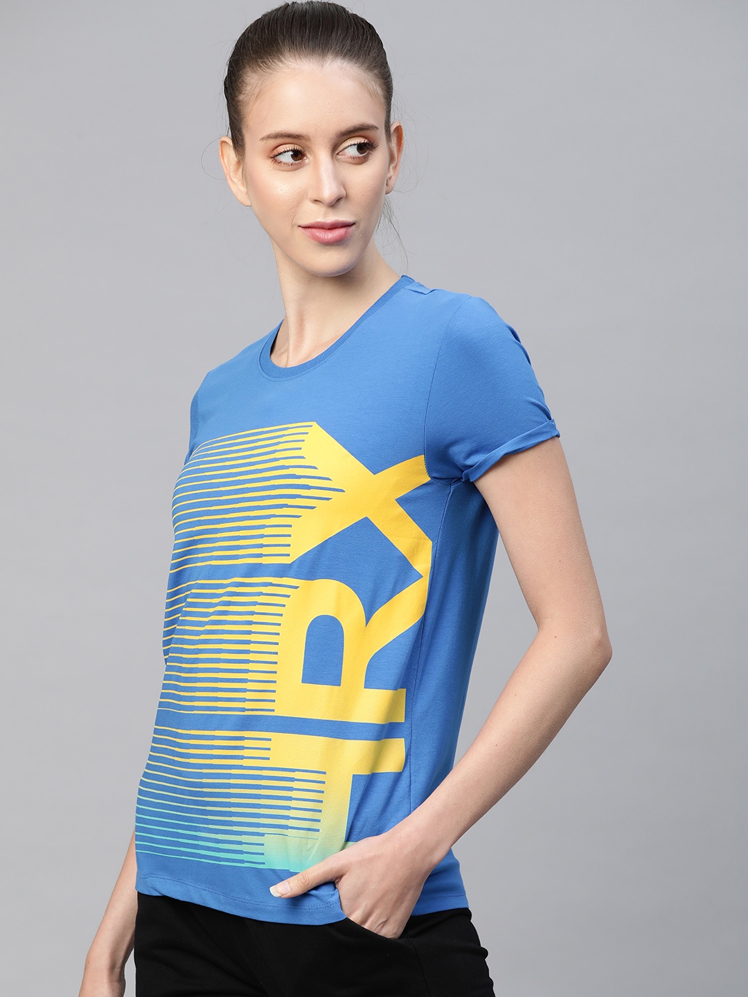 

HRX By Hrithik Roshan Women Strong Blue Printed Bio-Wash Lifestyle Tshirt