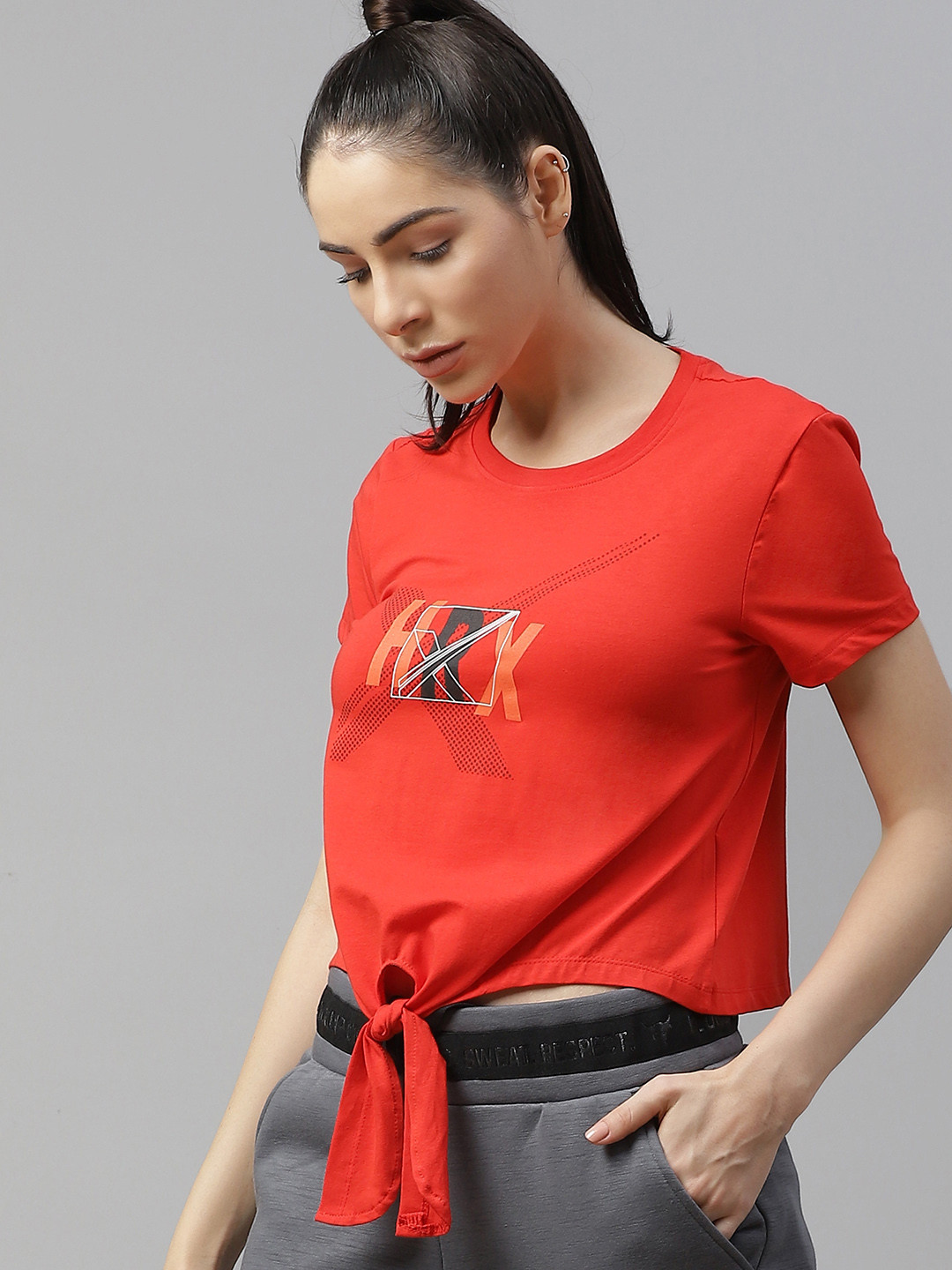 

HRX By Hrithik Roshan Women High Risk Red Solid Bio-Wash Lifestyle T-shirt