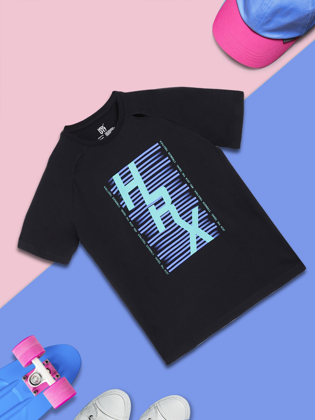 

HRX By Hrithik Roshan U-17 Girls Jet Black Bio-Wash Garment Softner Lifestyle T-shirt