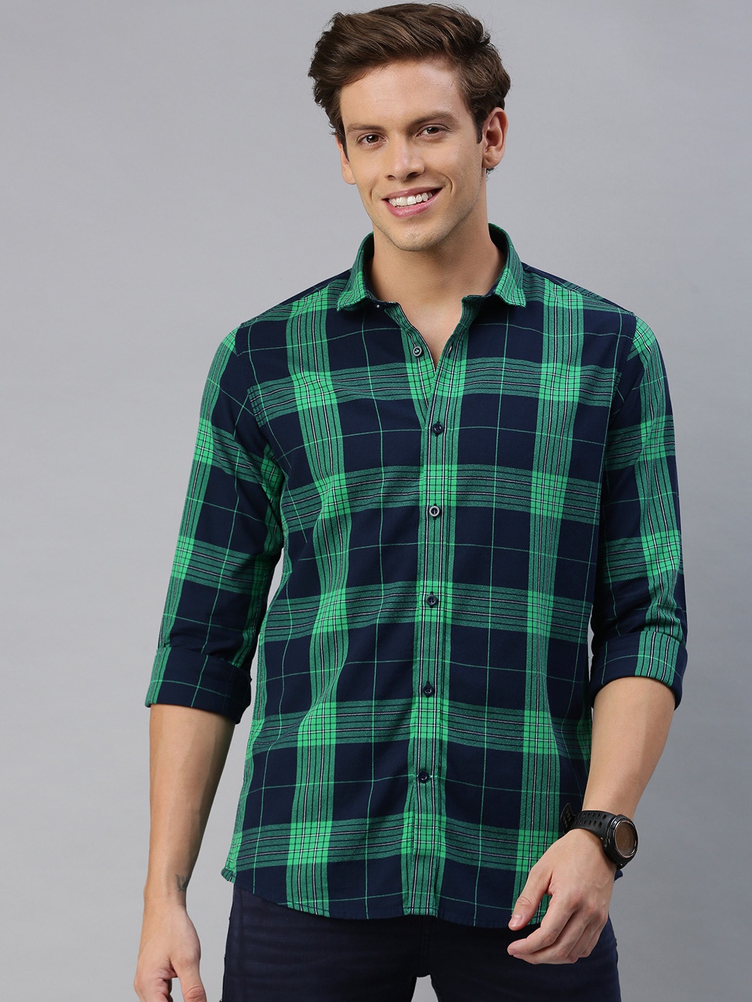 

M&H Our Water Men Black & Green Regular Fit Checked Sustainable Casual Shirt