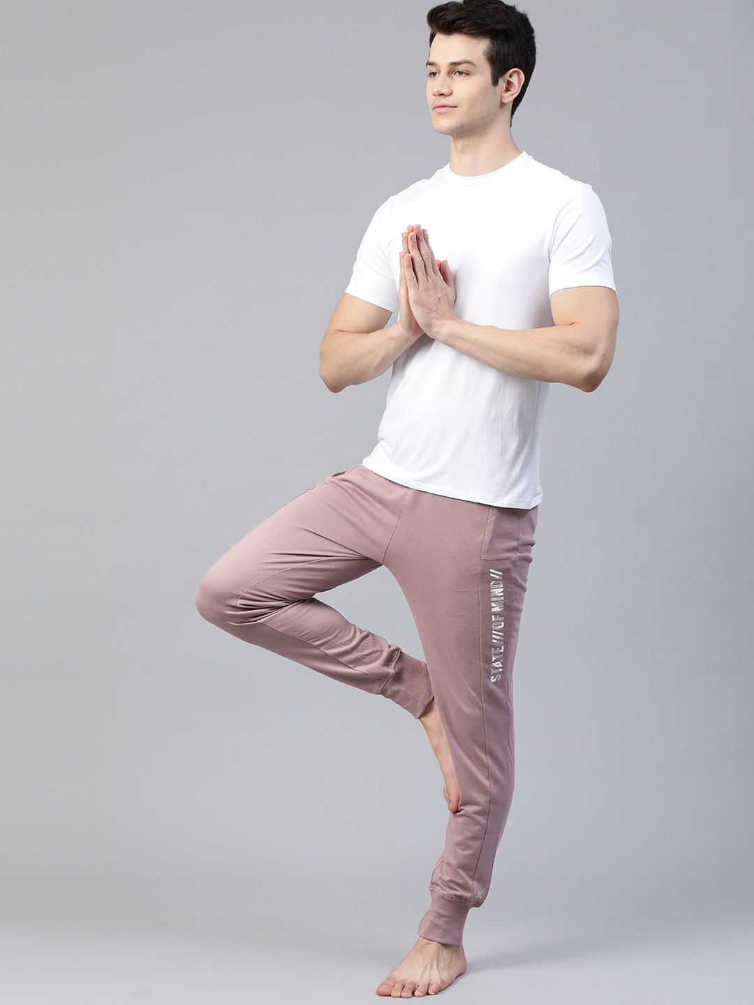 

HRX By Hrithik Roshan Men Twilight Mauve Typographic Slim Fit Organic Cotton Yoga Sustainable Joggers