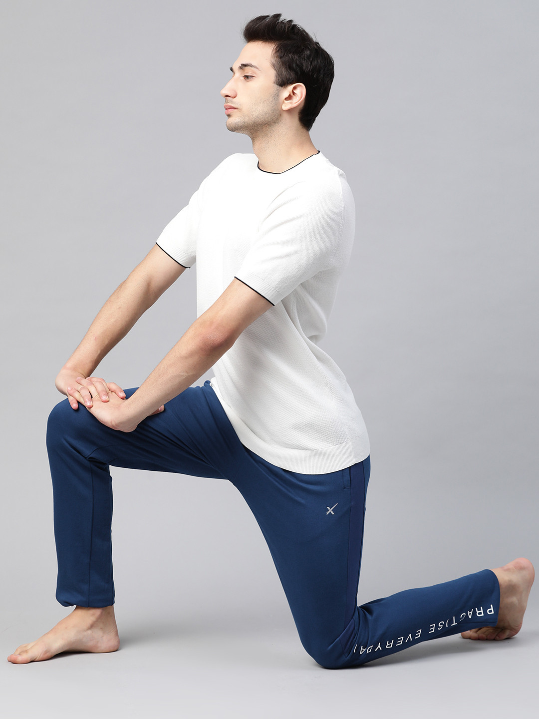 

HRX By Hrithik Roshan Men Estate Blue Typographic Slim Organic Cotton Yoga Sustainable Track Pants