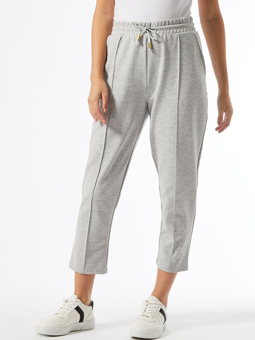 

DOROTHY PERKINS Women Petite Grey Melange Regular Fit Solid Cropped Regular Trousers
