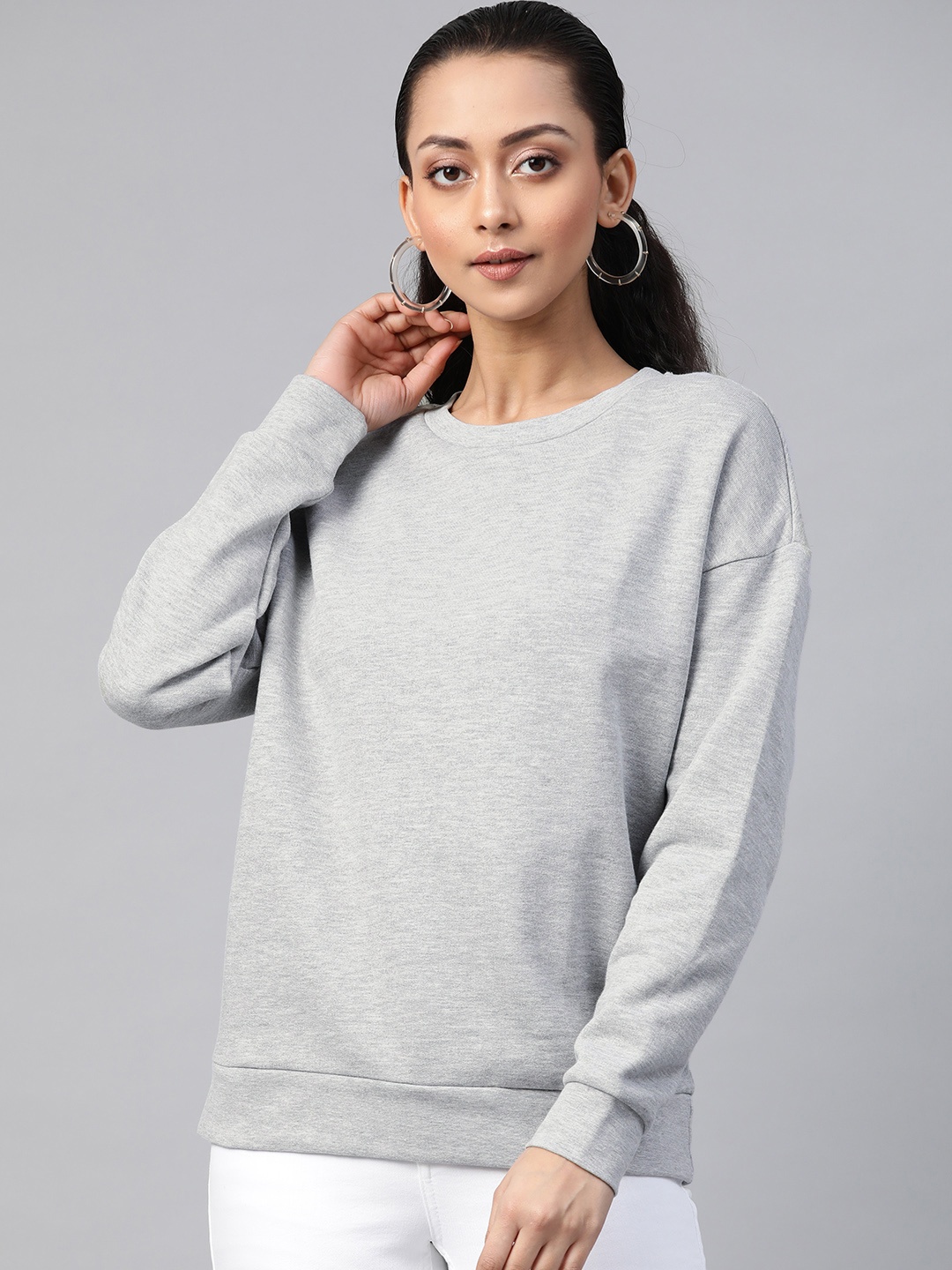 

DOROTHY PERKINS Women Grey Melange Solid Sweatshirt