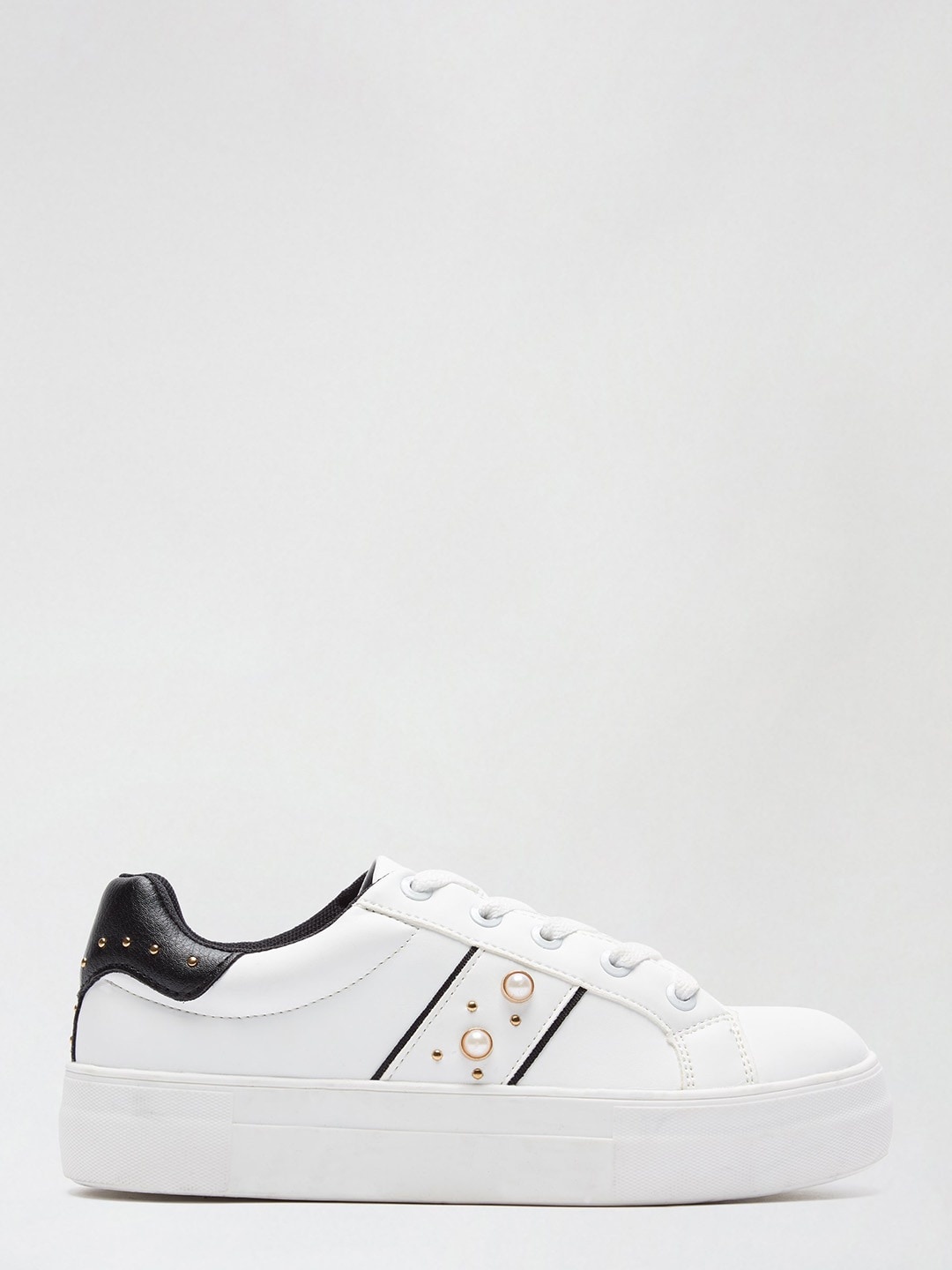 

DOROTHY PERKINS Women White & Black Embellished Flatform Sneakers