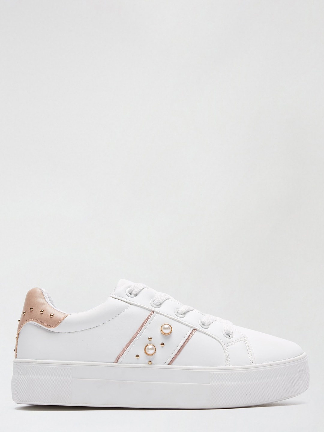 

DOROTHY PERKINS Women White & Peach-Coloured Embellished Flatform Sneakers