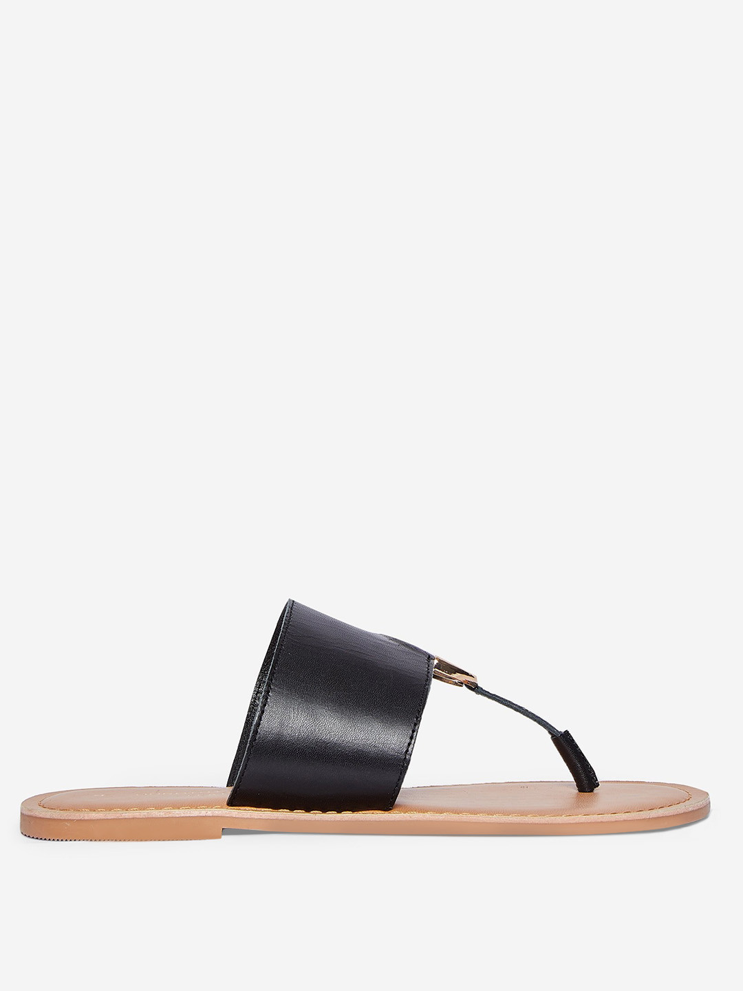 

DOROTHY PERKINS Women Black Solid Leather T-Strap Flats