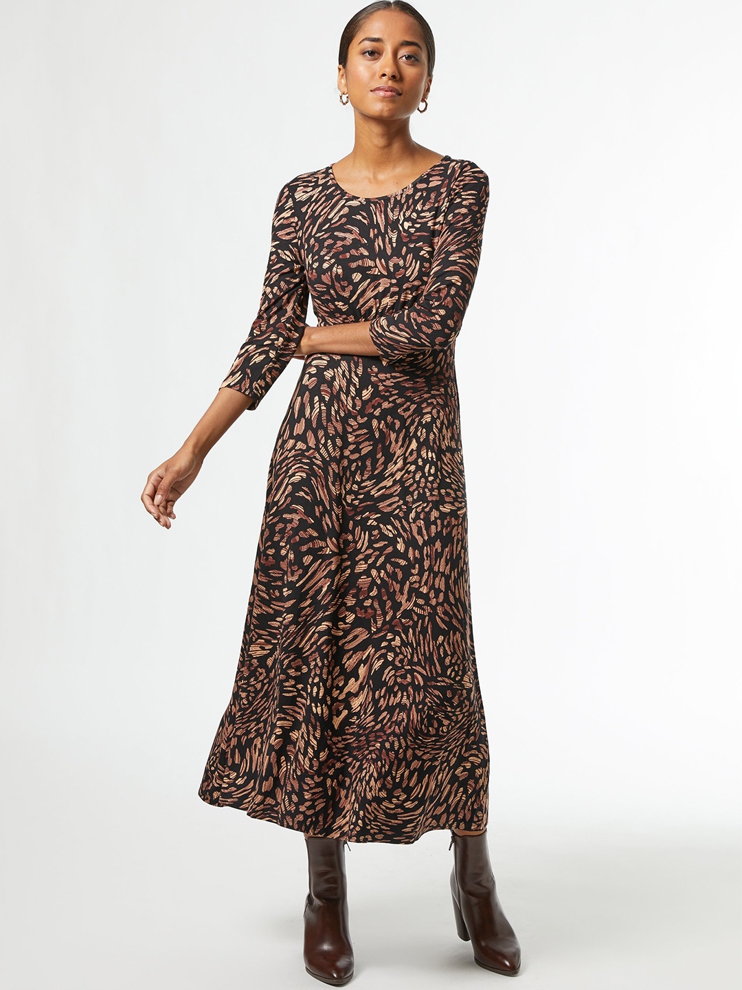 

DOROTHY PERKINS Women Black & Brown Abstract Print A-Line Dress